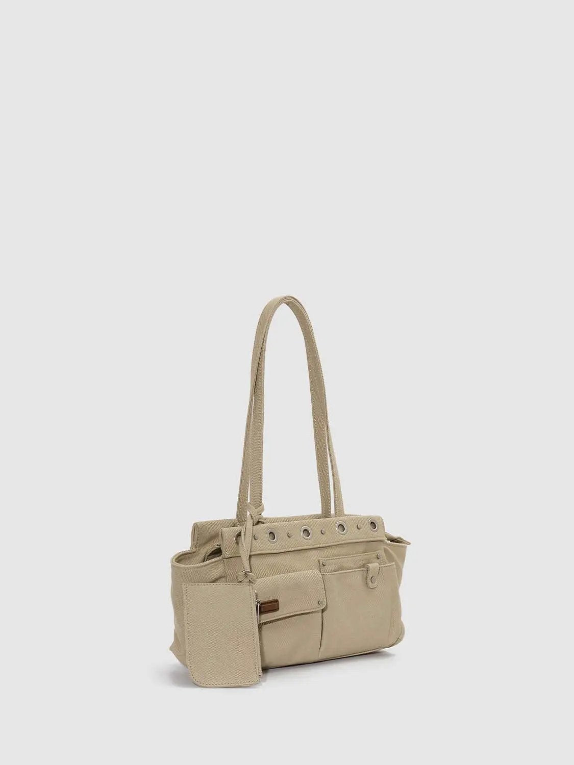 Grommet Detail Large Front Pocket Shoulder Bag
