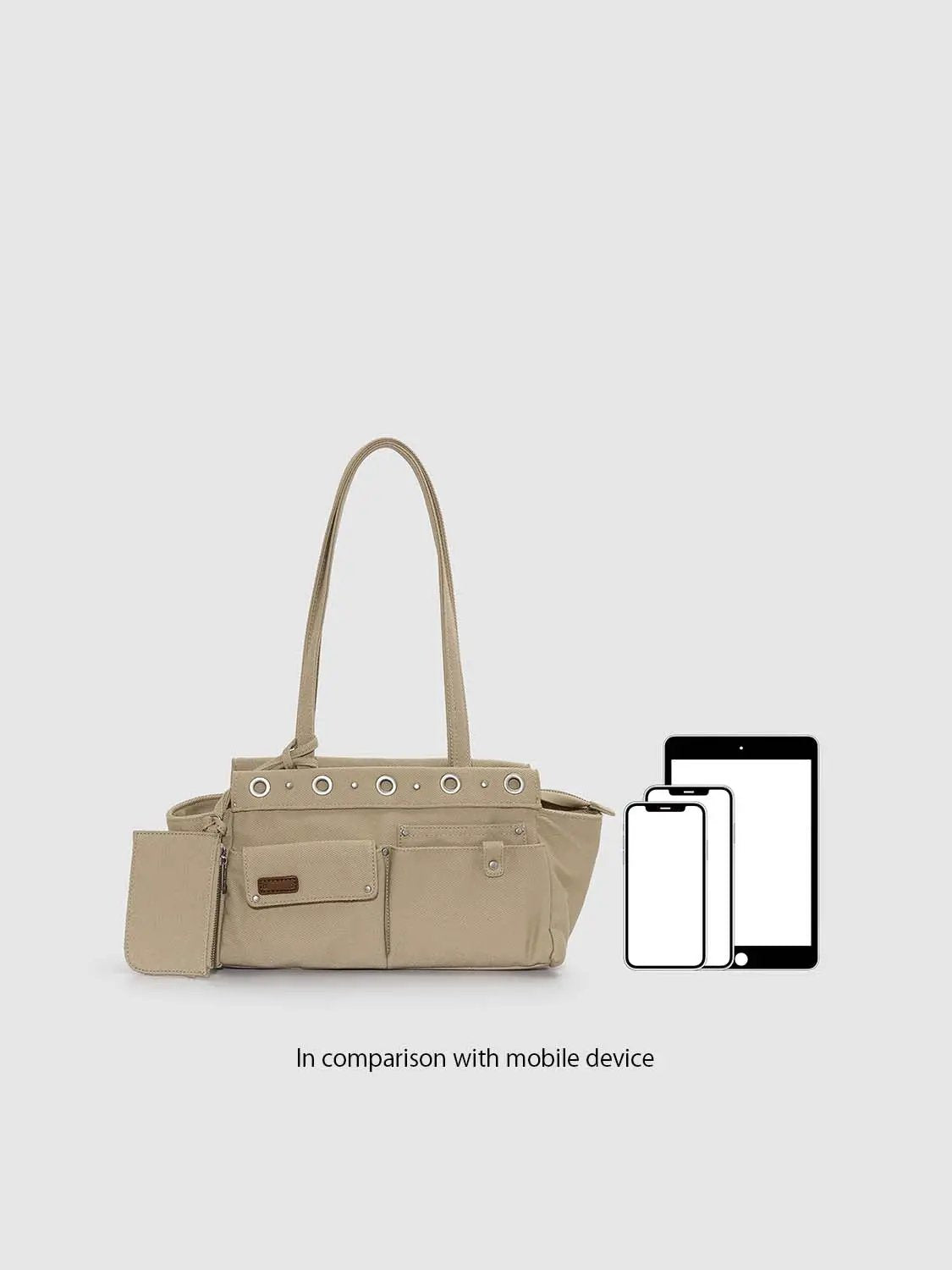 Grommet Detail Large Front Pocket Shoulder Bag
