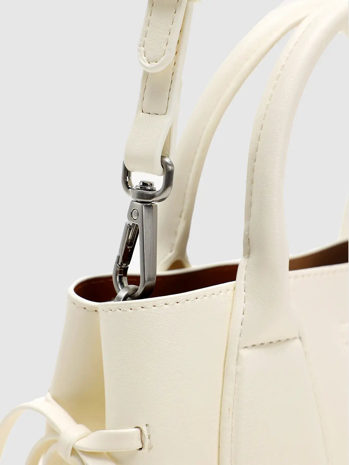Faux Leather Structured Top Handle Shoulder Bag