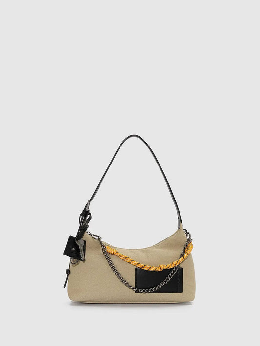 Faux Leather Patch Chain Strap Contrast Rope Accent Hobo Bag