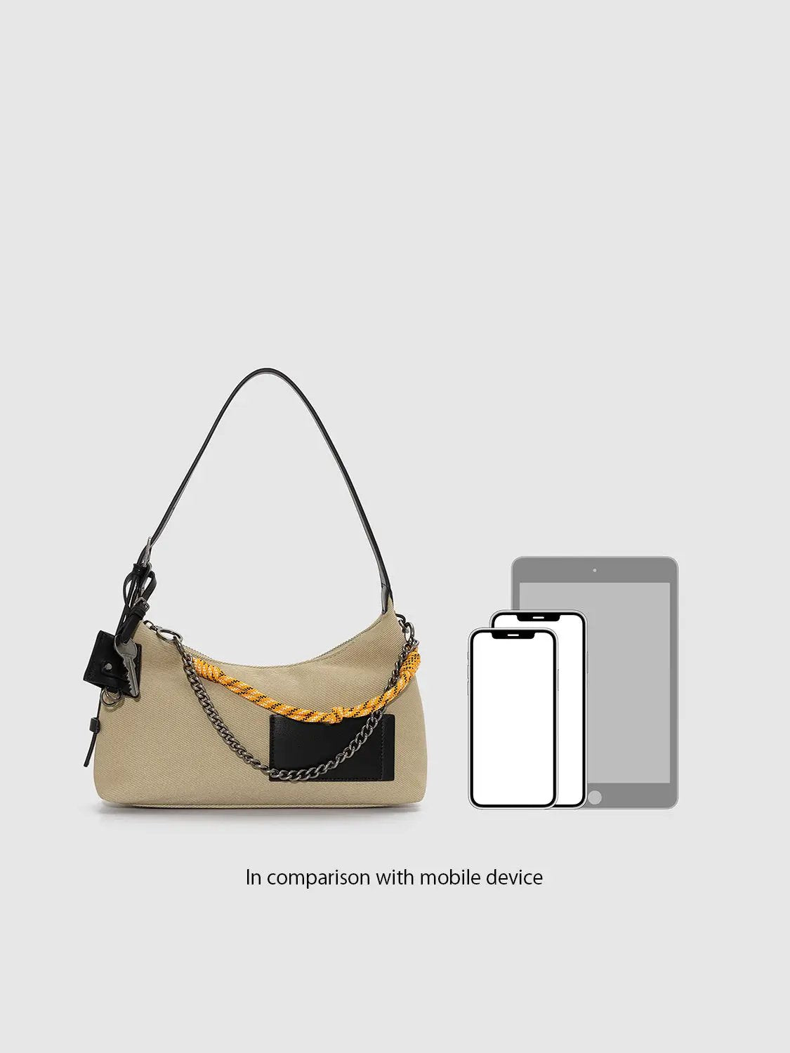 Faux Leather Patch Chain Strap Contrast Rope Accent Hobo Bag