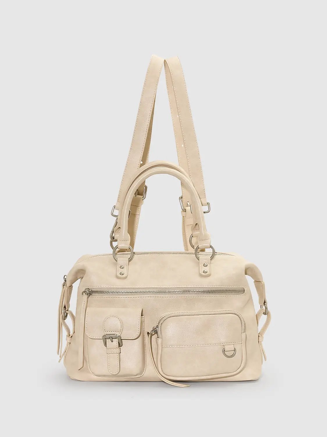 Faux Leather Zipper Front Pocket Shoulder Bag