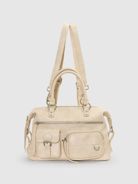Faux Leather Zipper Front Pocket Shoulder Bag