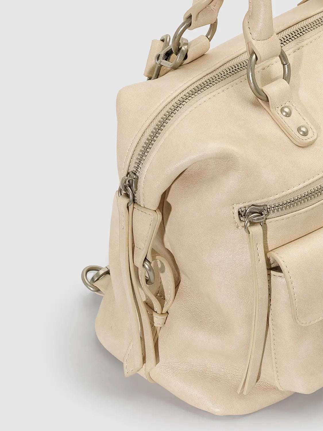 Faux Leather Zipper Front Pocket Shoulder Bag