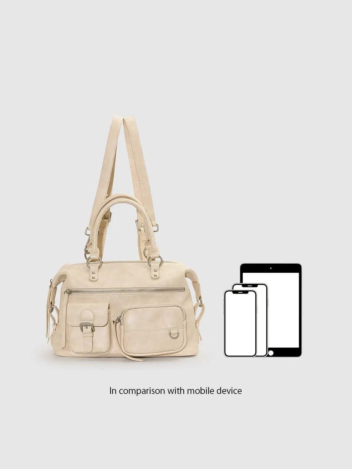 Faux Leather Zipper Front Pocket Shoulder Bag