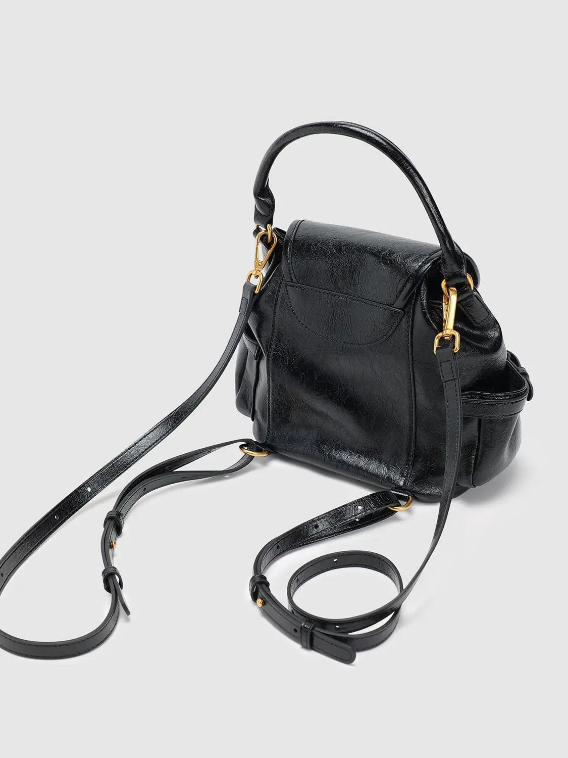 Vintage Black Metal Buckle Drawstring Mini Hand Shoulder Bag