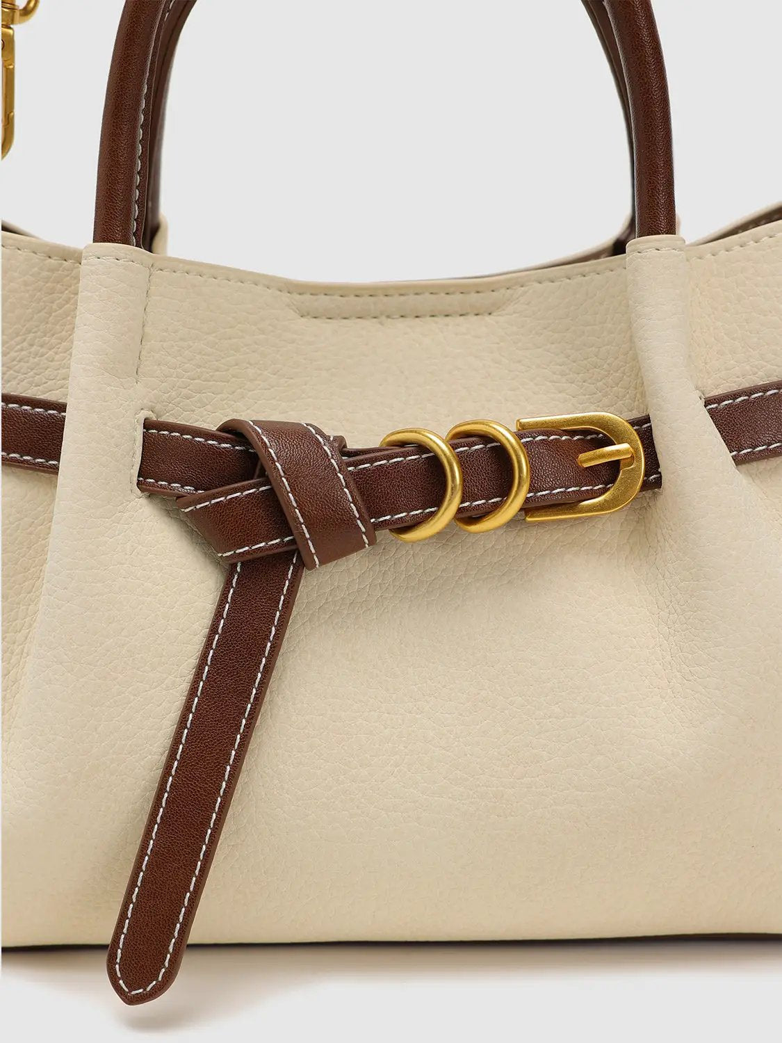 Faux Leather Gold Hardware Belted Accent Satchel Bag