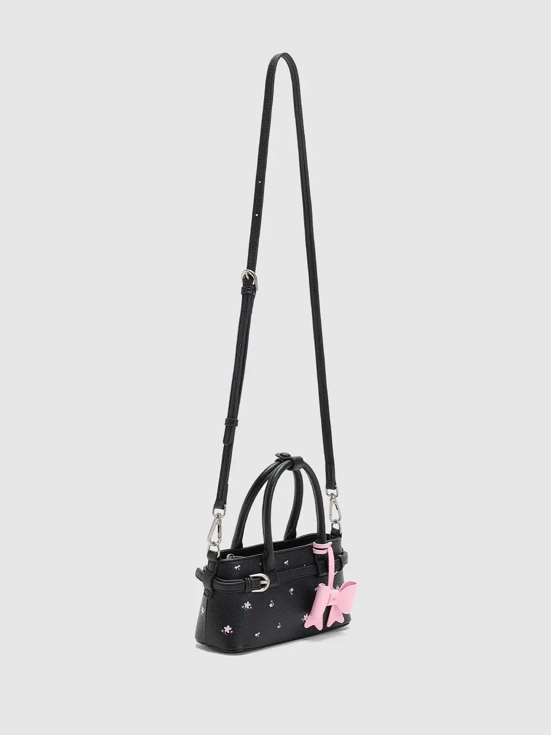 Crossbody Floral Print Pink Bow Charm Bag