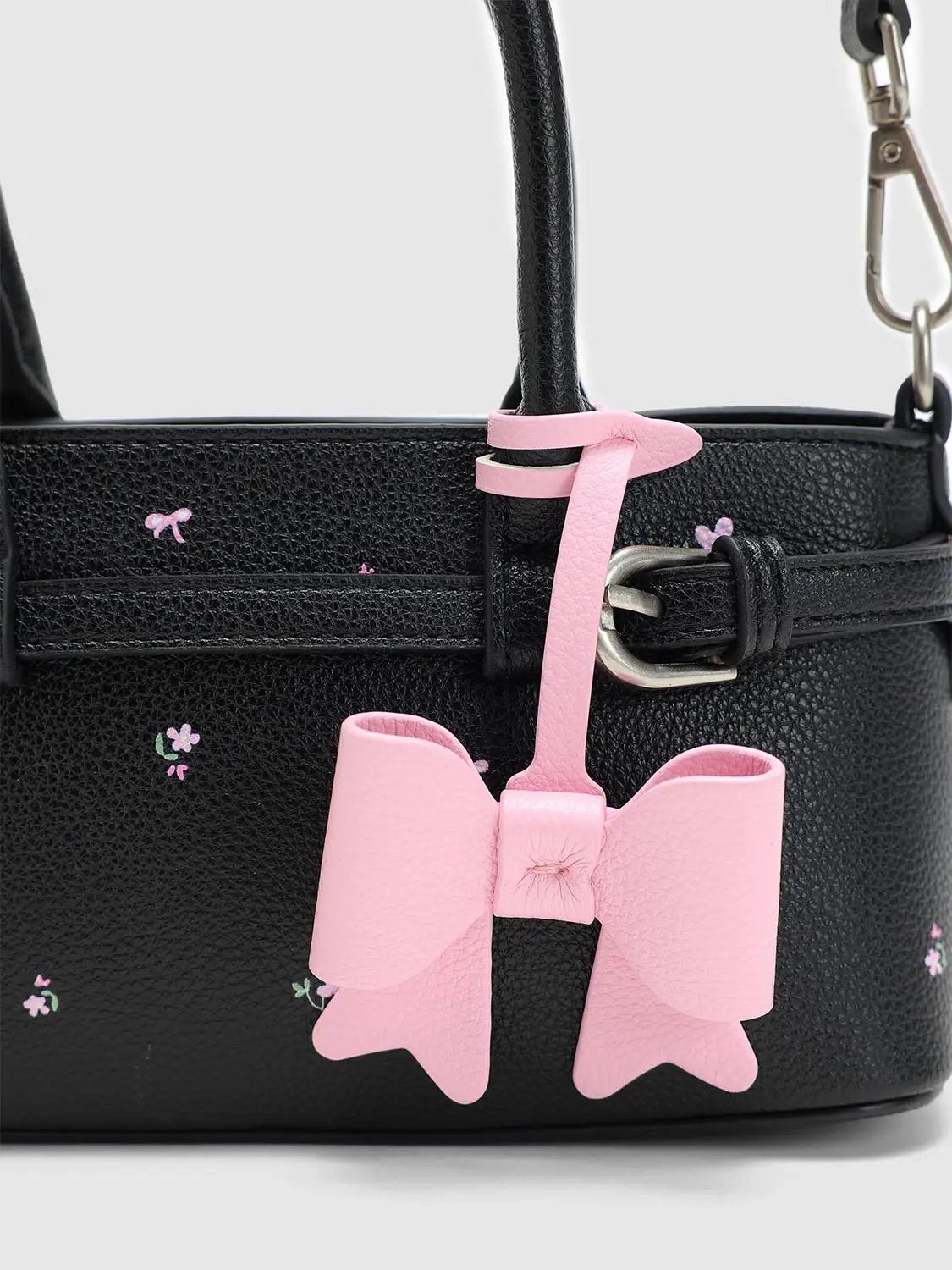 Crossbody Floral Print Pink Bow Charm Bag