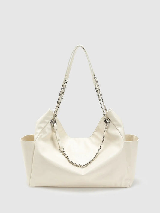 Faux Leather Tote With Chain Strap Stylish Hobo Shoulder Bag