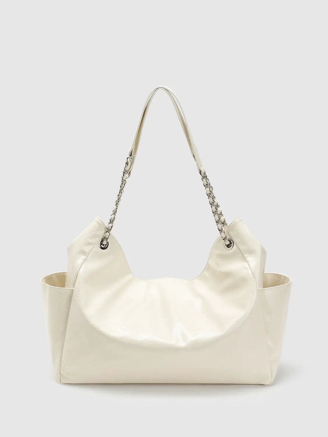 Faux Leather Tote With Chain Strap Stylish Hobo Shoulder Bag