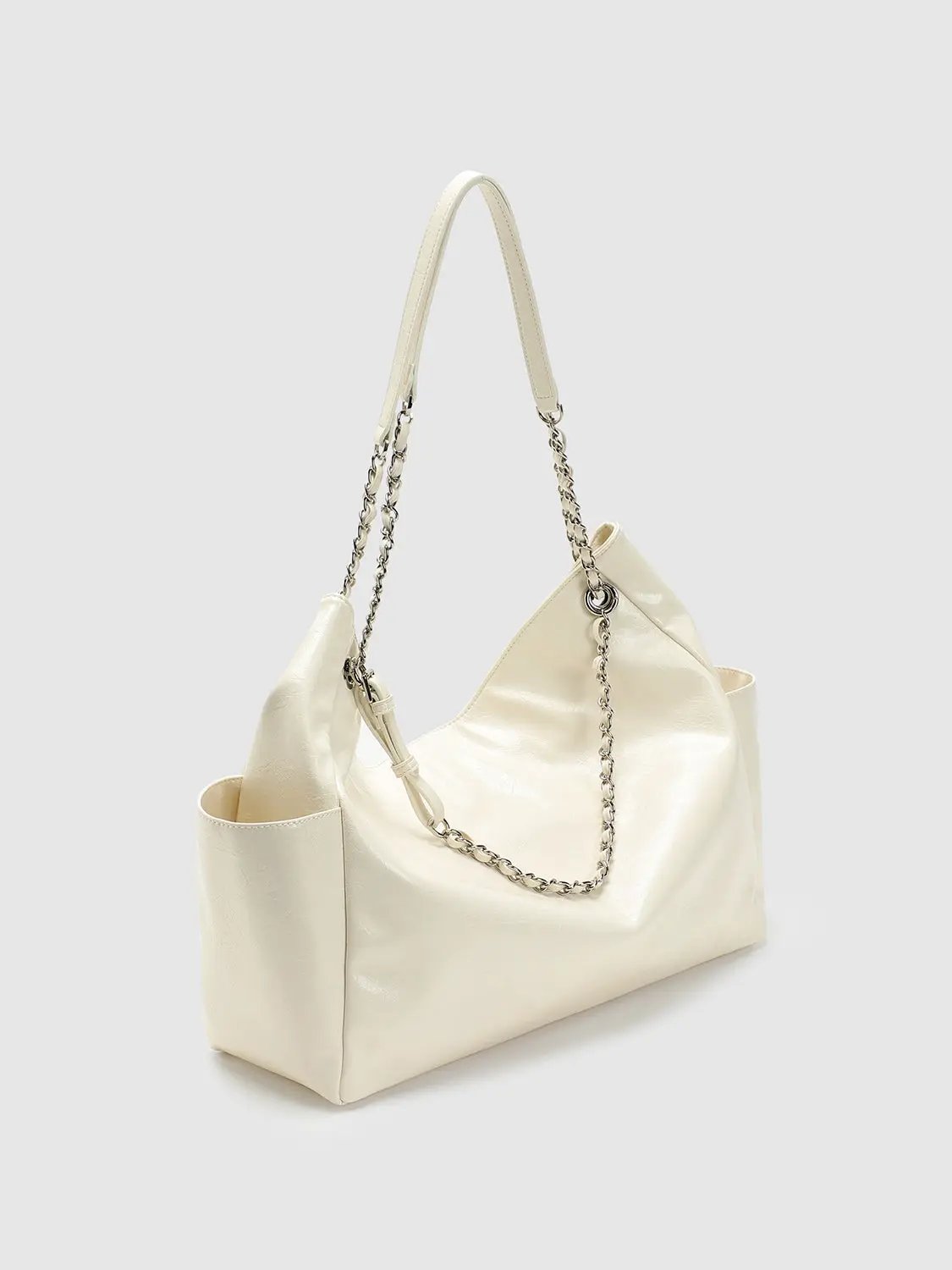 Faux Leather Tote With Chain Strap Stylish Hobo Shoulder Bag