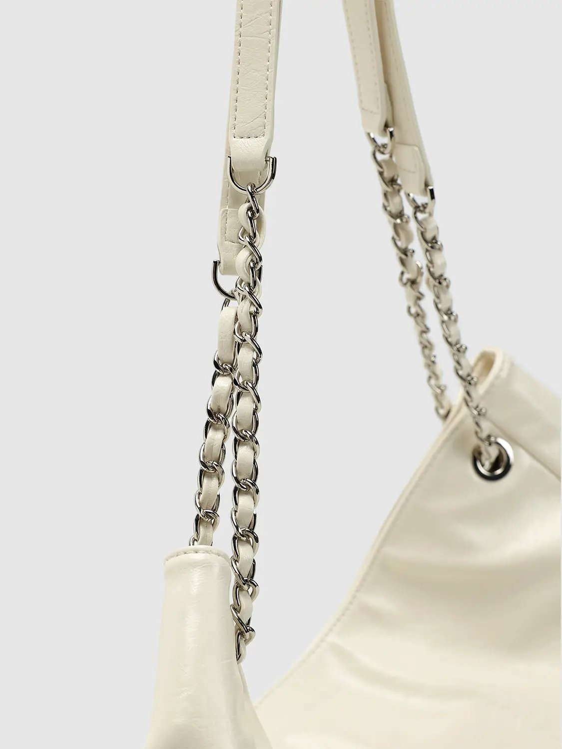 Faux Leather Tote With Chain Strap Stylish Hobo Shoulder Bag
