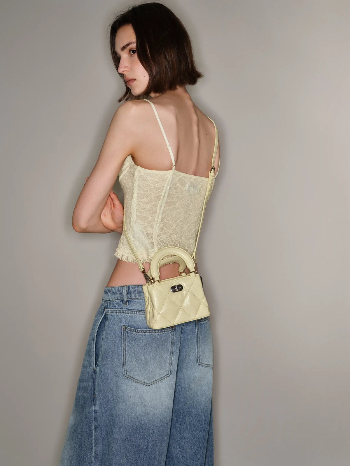 Diamond Quilted Top Handle Crossbody Bag