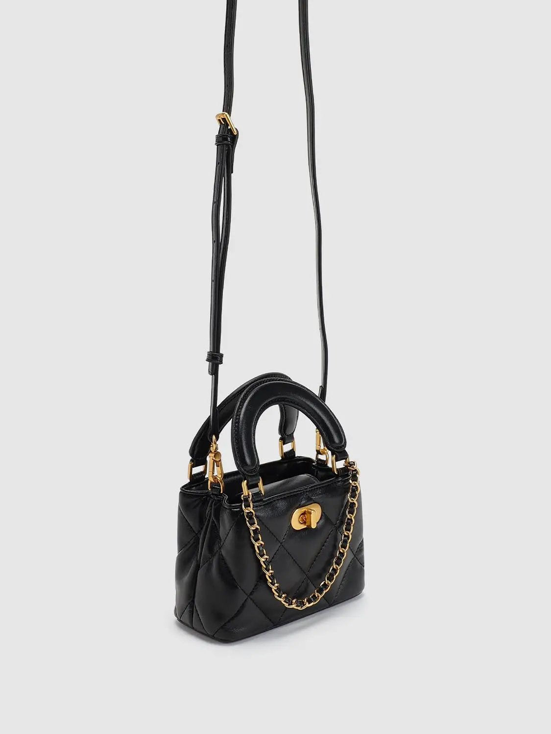 Quilted Artificial Leather Top Handle Crossbody Bag