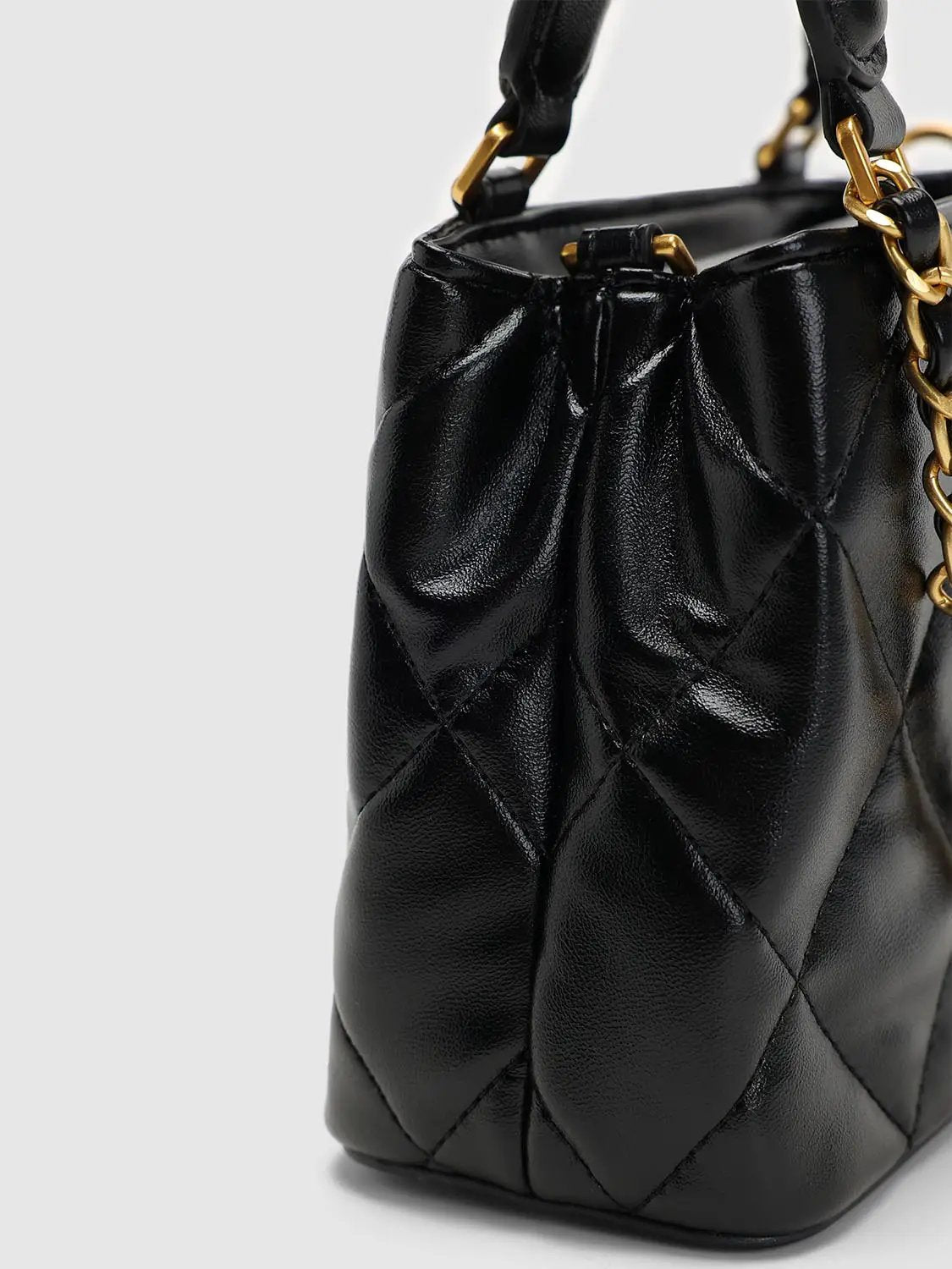 Quilted Top Handle Crossbody Chain Strap Handbag