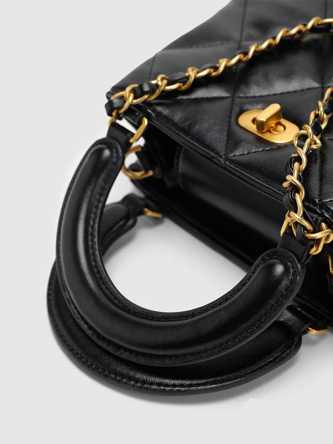 Quilted Top Handle Crossbody Chain Strap Handbag