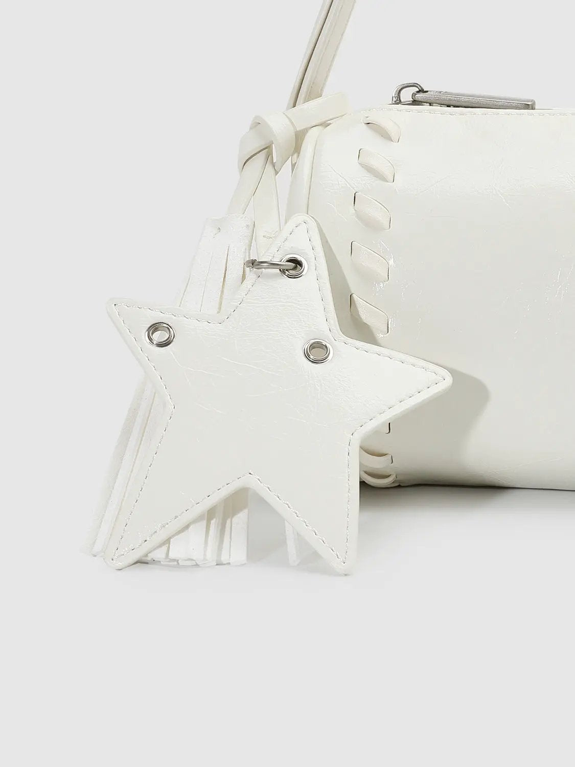 Pastel Yellow Star Tassel Accent Studded Edges Shoulder Bag