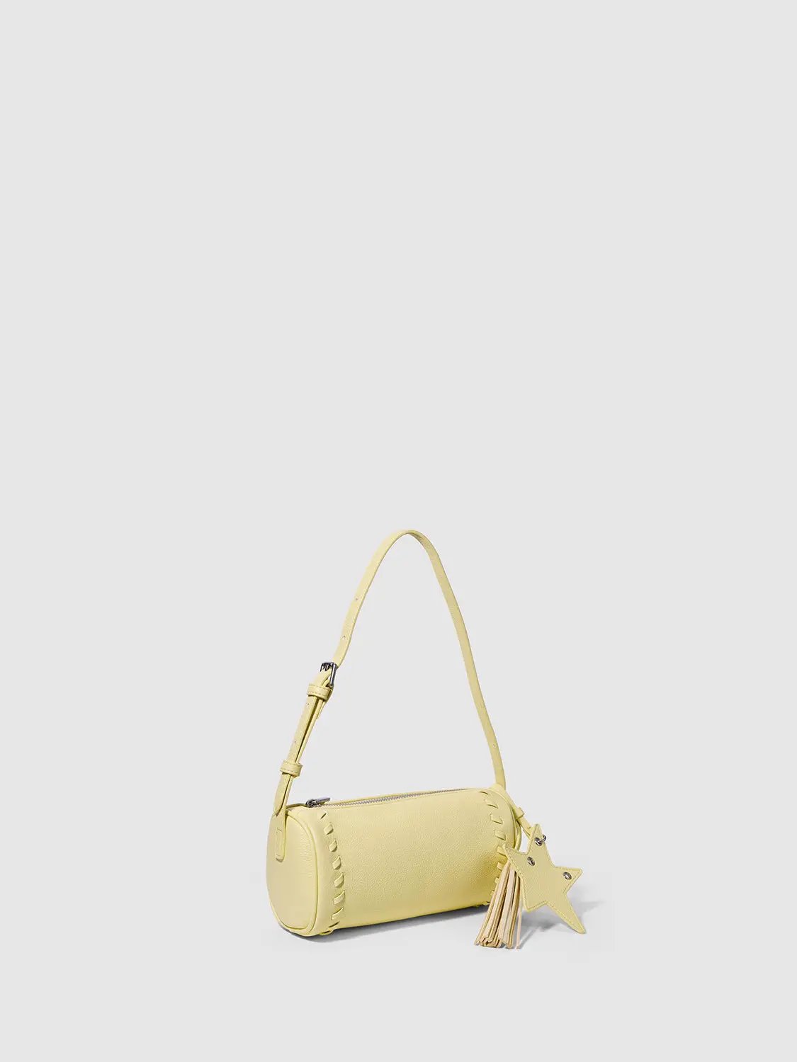Pastel Yellow Star Tassel Accent Studded Edges Shoulder Bag