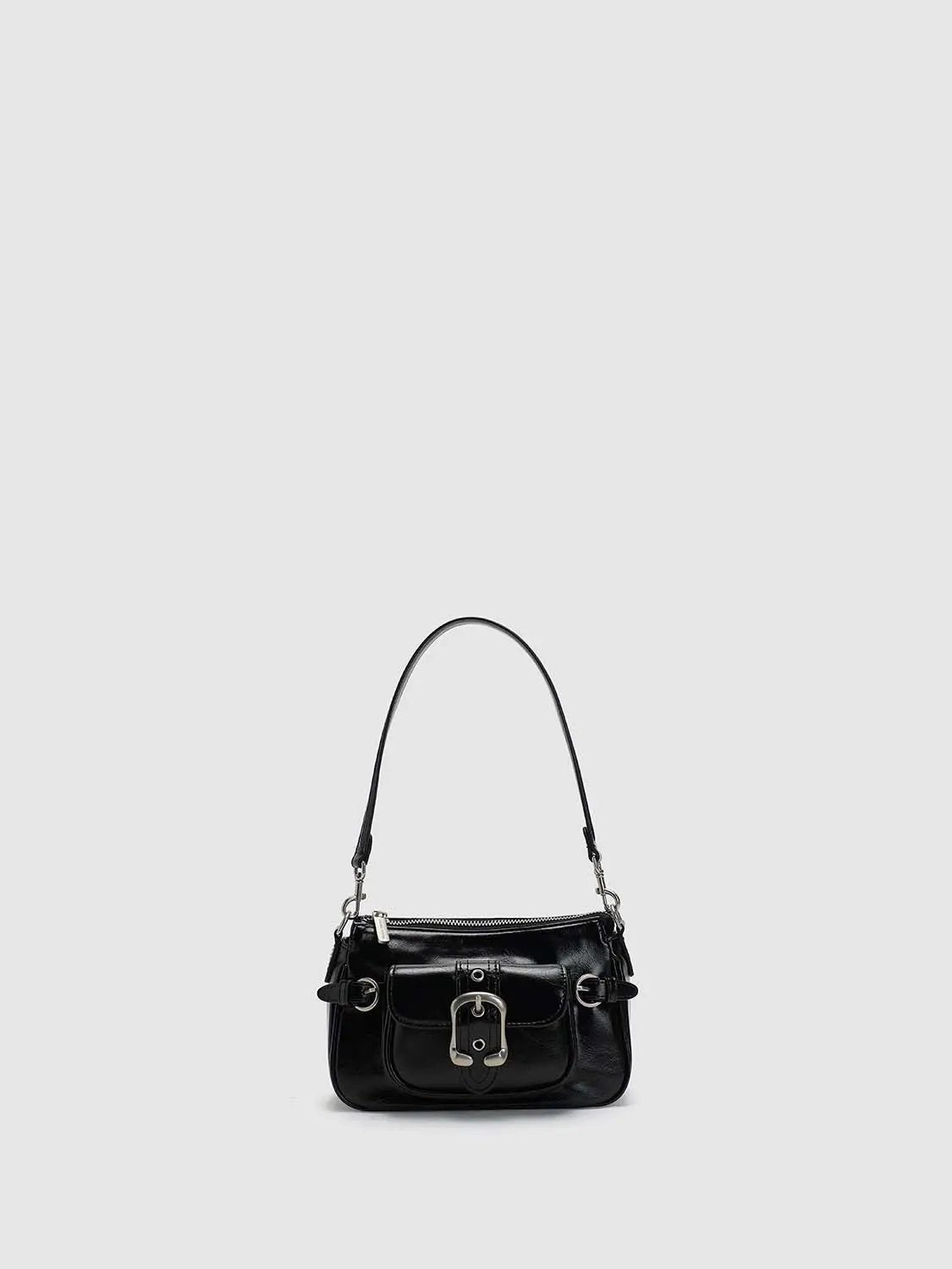 Shiny Leather Buckle Flap Y2K Shoulder Underarm Bag
