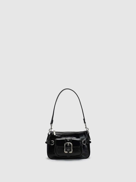 Shiny Leather Buckle Flap Y2K Shoulder Underarm Bag