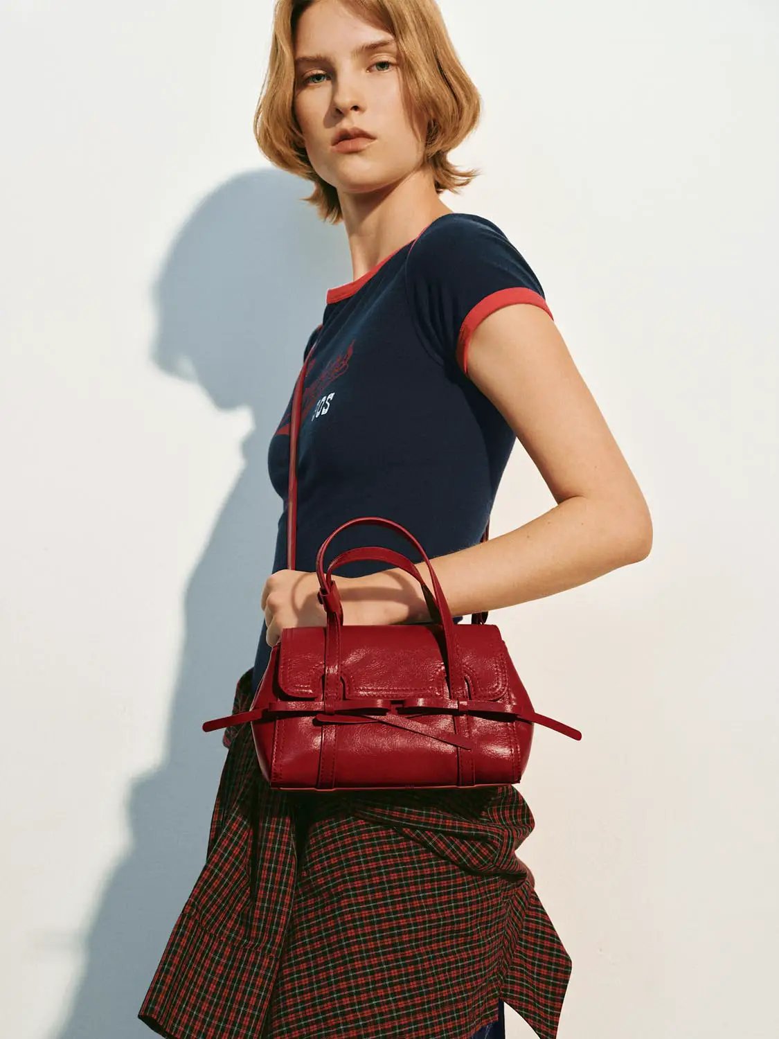 Burgundy Bow Front Top Handle Crossbody Bag