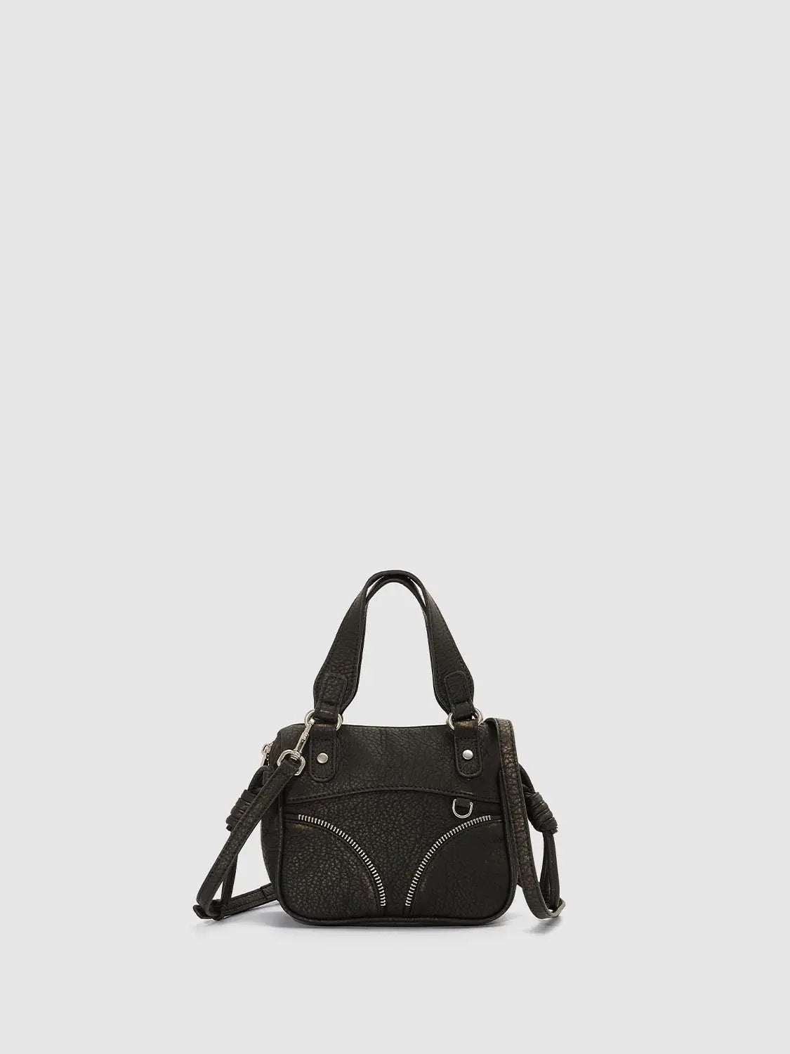 Textured Top Handle Curved Zipper Crossbody Bag