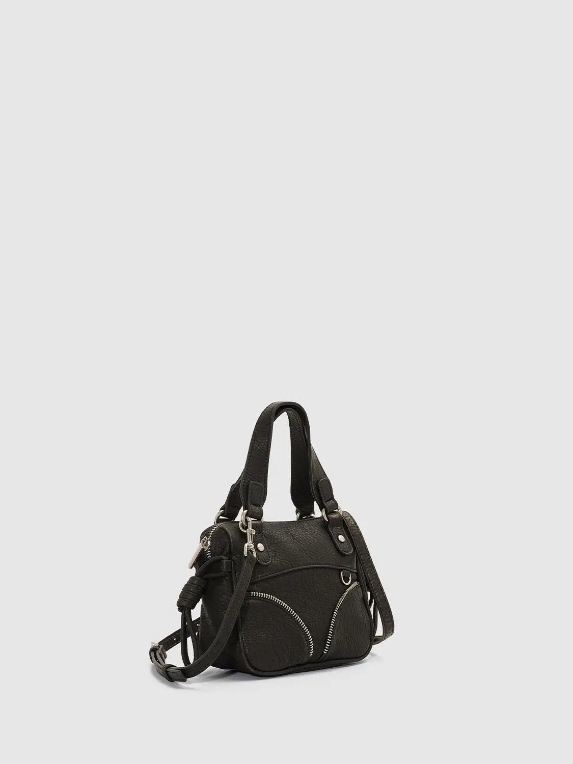Textured Top Handle Curved Zipper Crossbody Bag