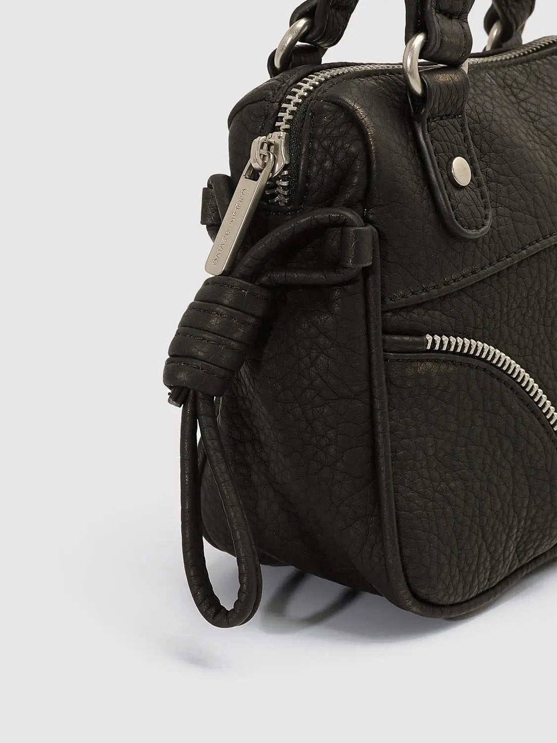 Textured Top Handle Curved Zipper Crossbody Bag
