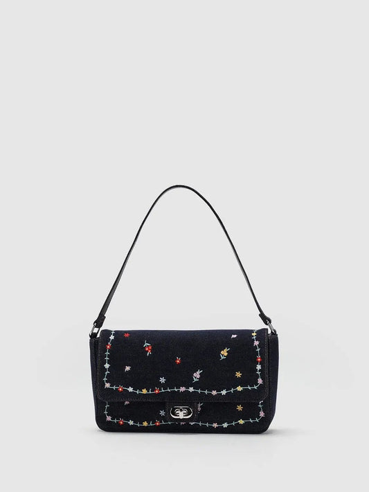 Floral Embroidered Fabric Shoulder Bag