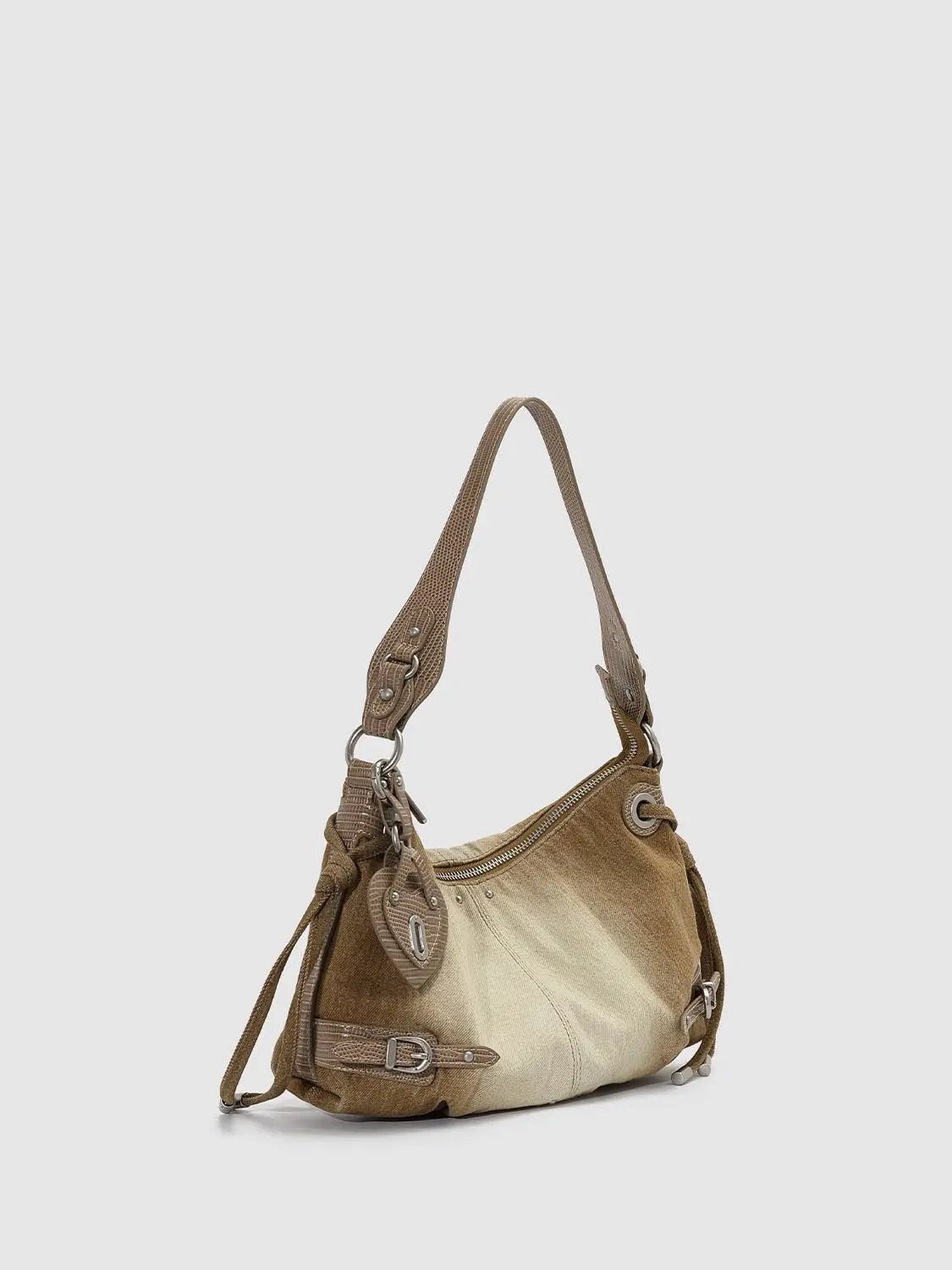 Distressed Canvas Hobo Bag With Buckle