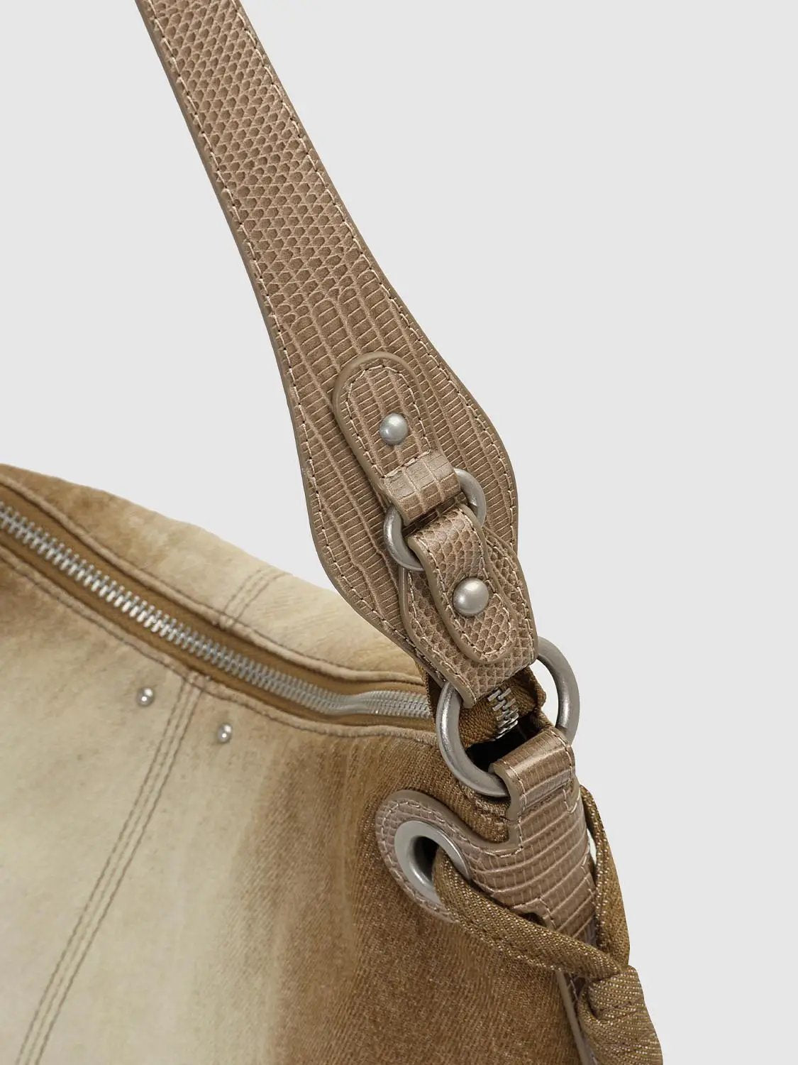 Distressed Canvas Hobo Bag With Buckle