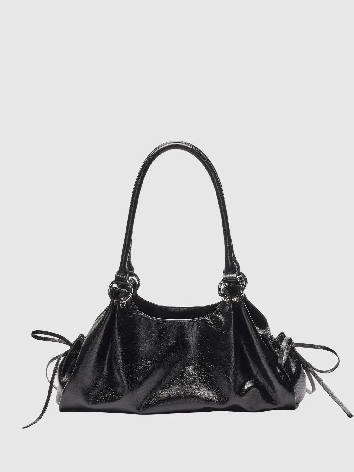 Textured Ruched Drawstring Slouchy Shoulder Bag