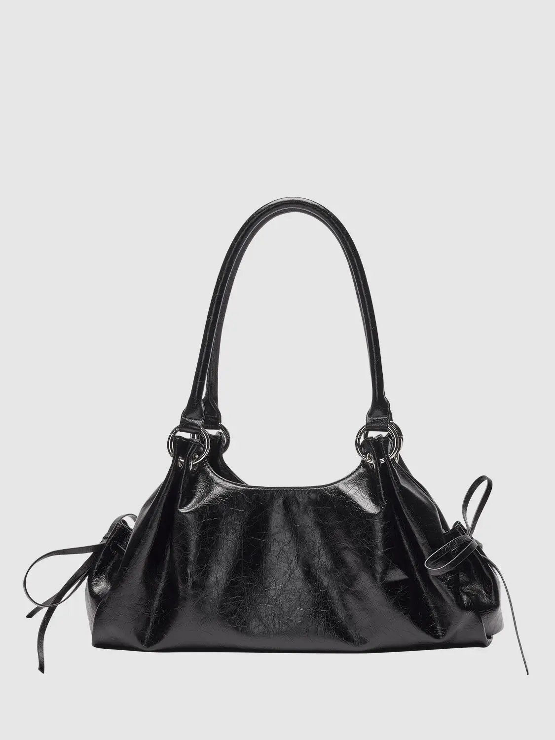 Textured Ruched Drawstring Slouchy Shoulder Bag