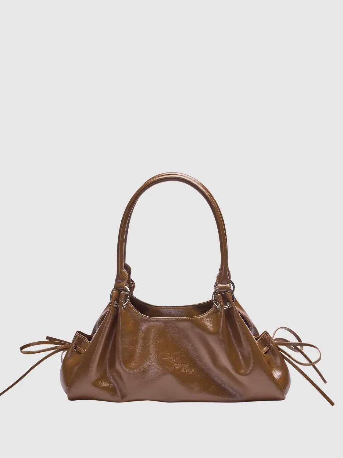Textured Ruched Drawstring Slouchy Shoulder Bag