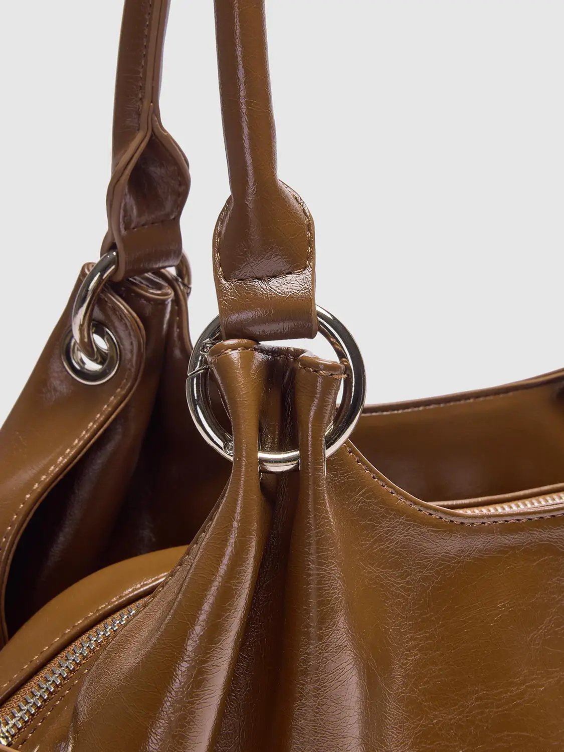 Textured Ruched Drawstring Slouchy Shoulder Bag