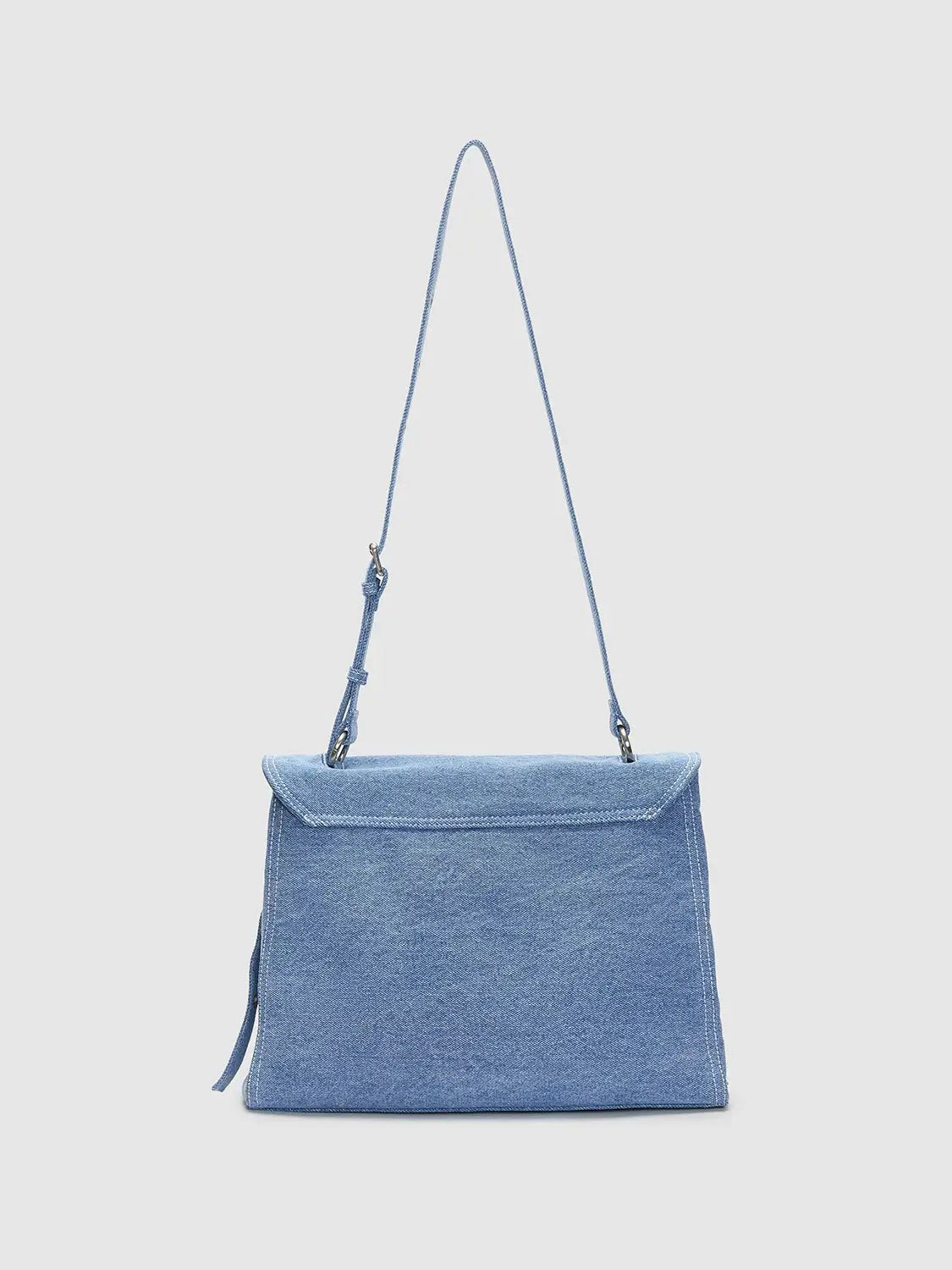 Denim Textured Flap Front Pocket Zip Crossbody Bag
