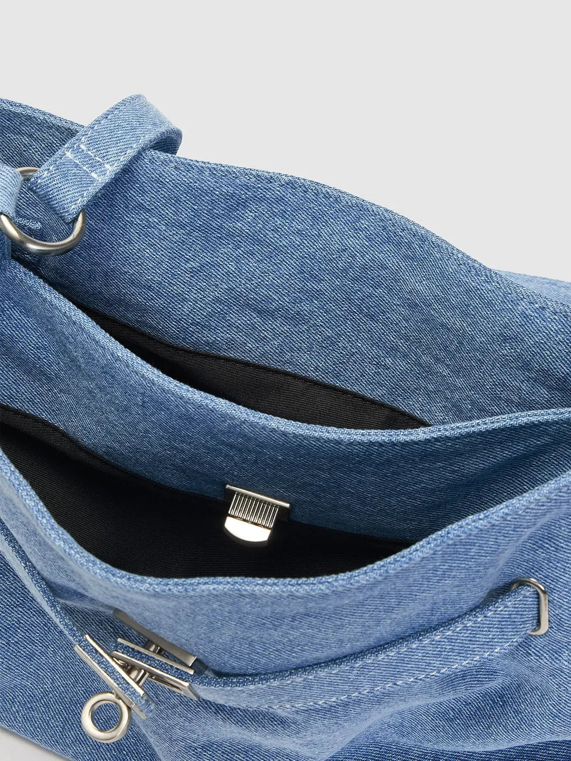 Denim Textured Flap Front Pocket Zip Crossbody Bag