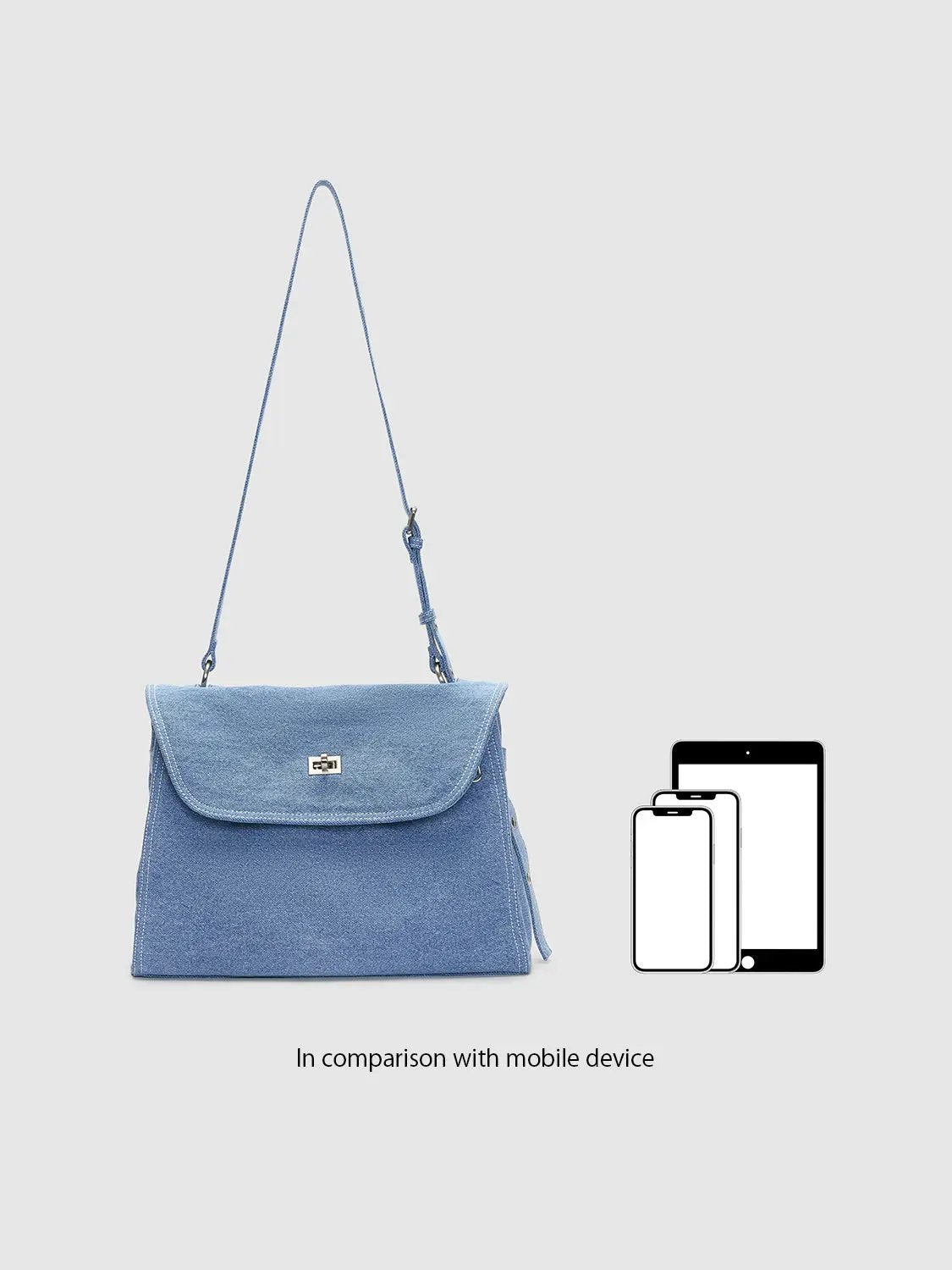 Denim Textured Flap Front Pocket Zip Crossbody Bag