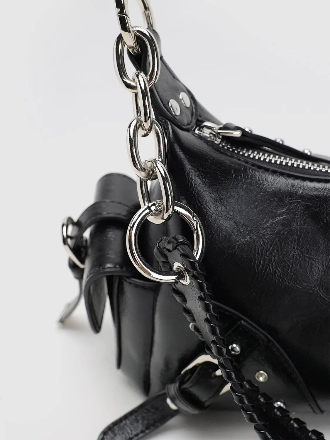 Dual Strap Studded Shoulder Crossbody Bag
