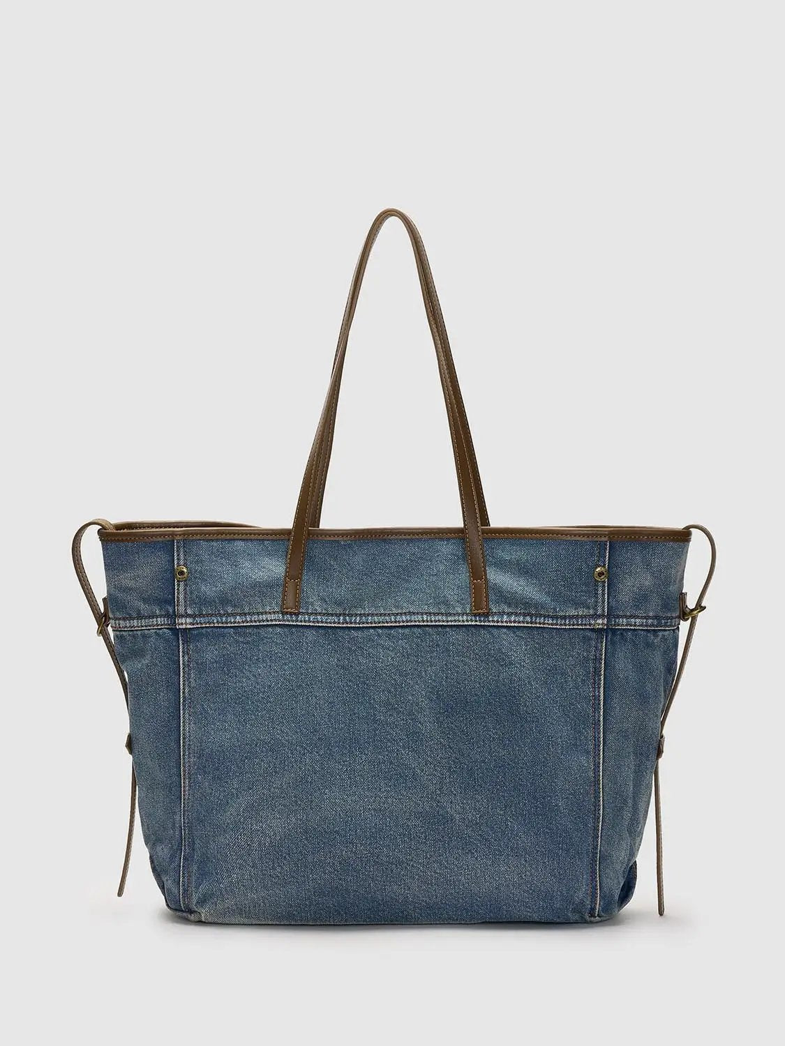 Denim Tote Bag With Leather Handle