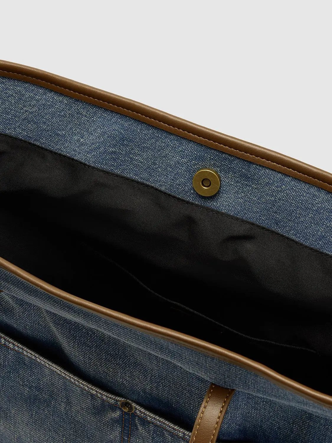 Denim Tote Bag With Leather Handle