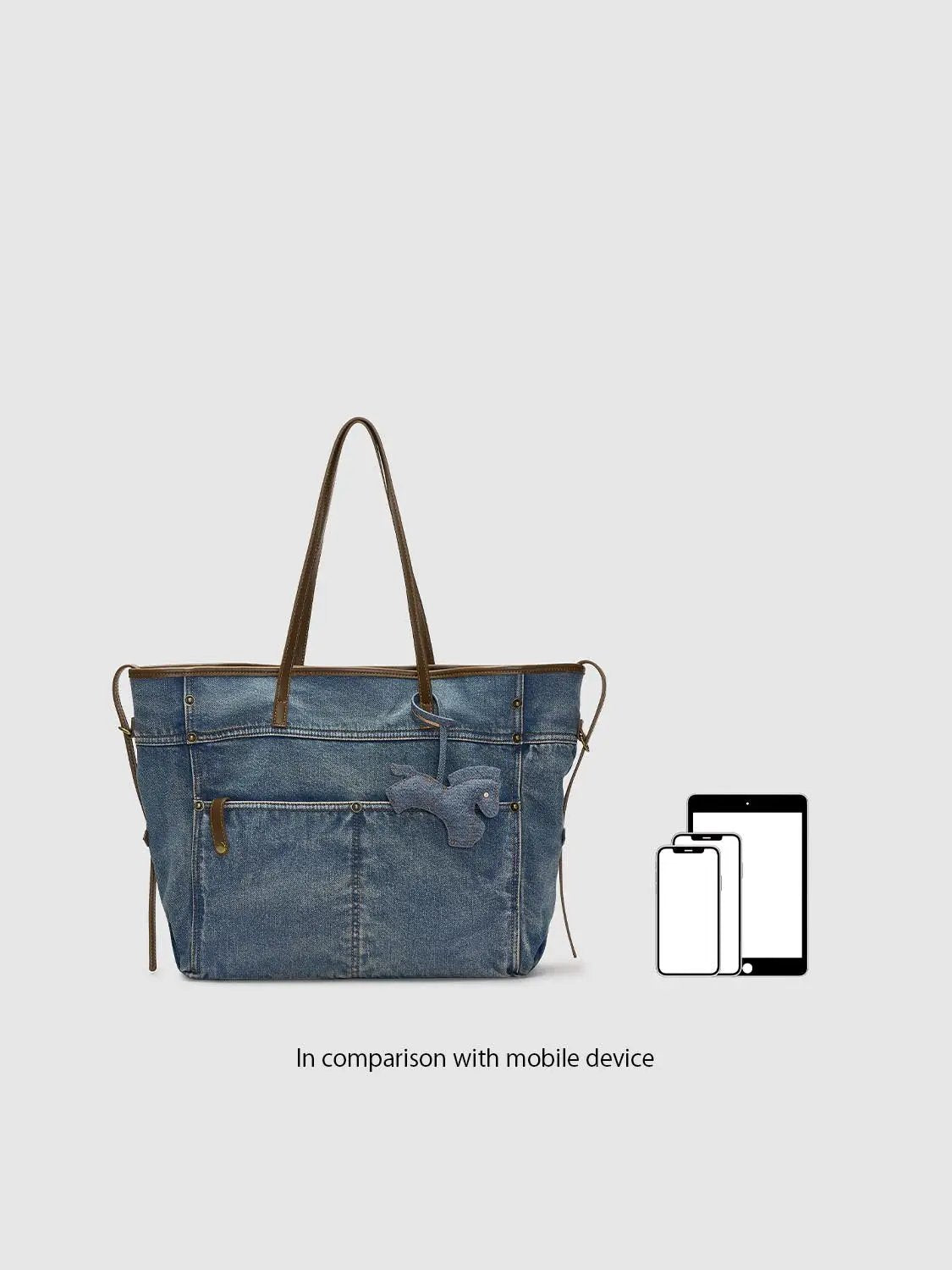 Denim Tote Bag With Leather Handle