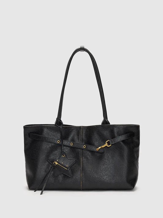 Textured Artificial Leather Star Charm Shoulder Bag