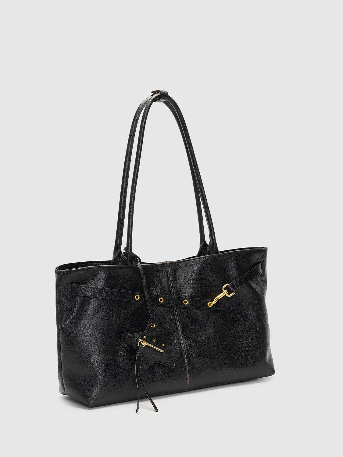 Textured Artificial Leather Star Charm Shoulder Bag