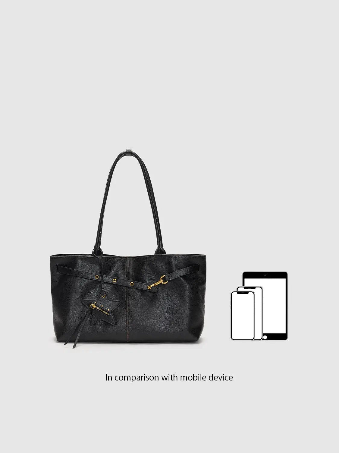 Textured Artificial Leather Star Charm Shoulder Bag