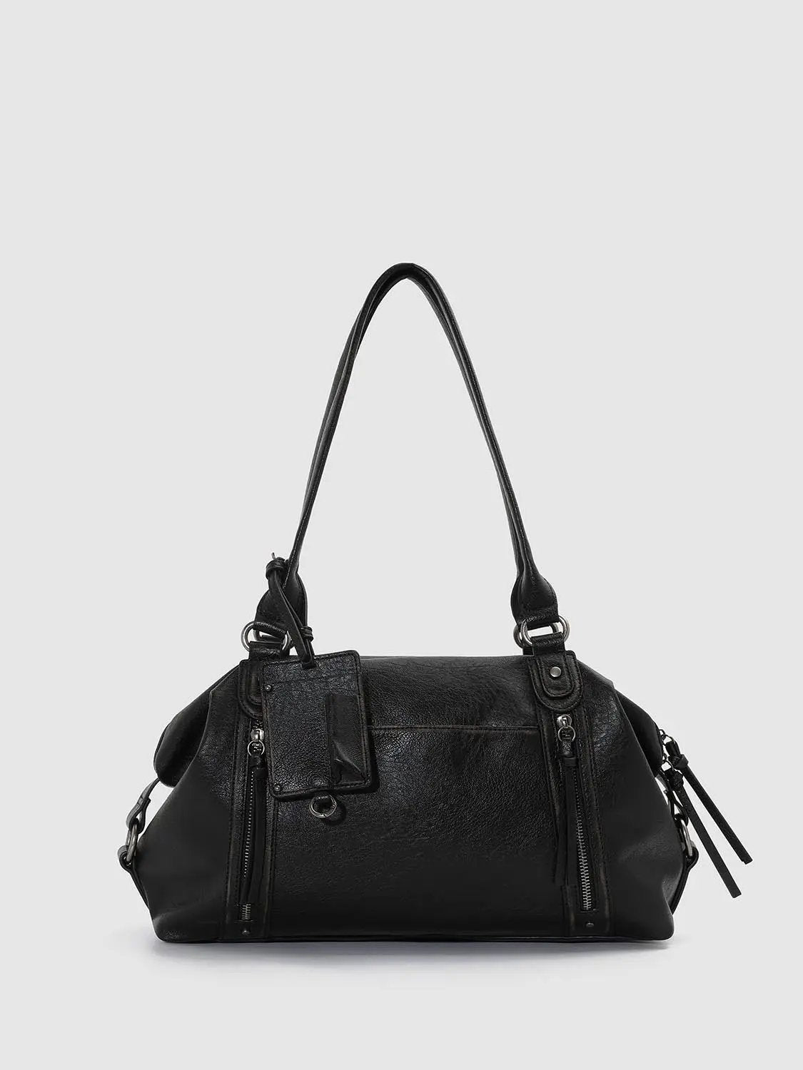 Textured Zipped Shoulder Bag With Long Strap