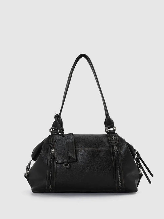 Textured Zipped Shoulder Bag With Long Strap