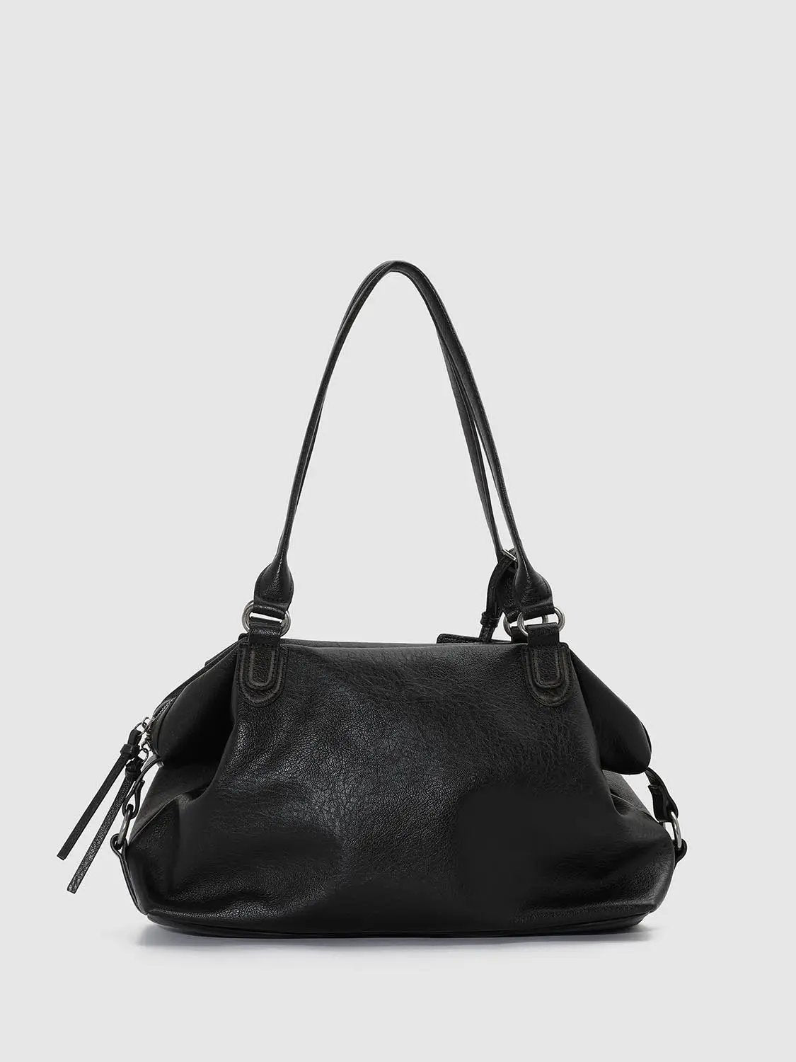 Textured Zipped Shoulder Bag With Long Strap