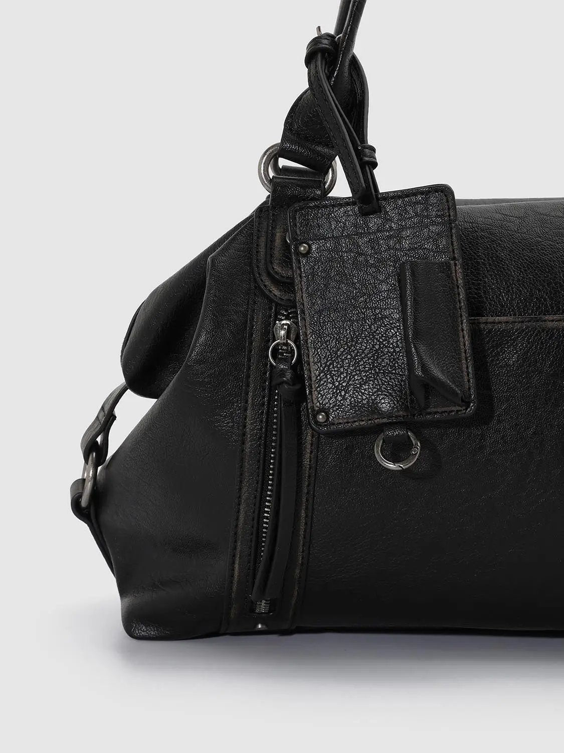 Textured Zipped Shoulder Bag With Long Strap